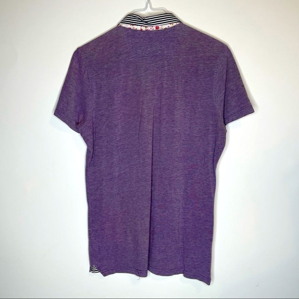 Stone Rose Mens Purple Heathered Polo Shirt Floral Striped Trim Size 2 M BB-003 - Picture 4 of 5